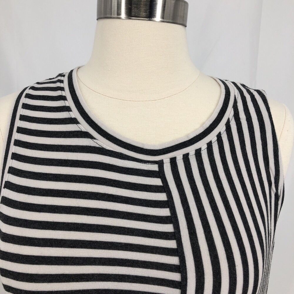 Cabi Small Womens Tank Top Shirt Gray White Stripe Crewneck